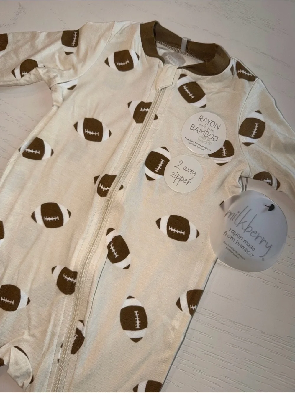 NWT Milkberry Bamboo Rayon Two Piece Set Football Patterned